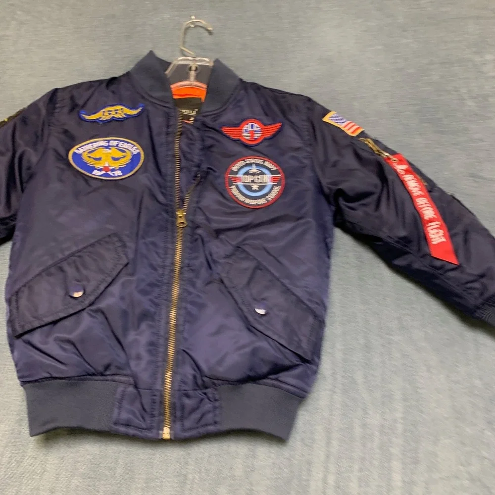 Da Fei Li Top Gun MA-1 Bomber Jacket Kids 6 Navy Blue Long Sleeve Full Zip